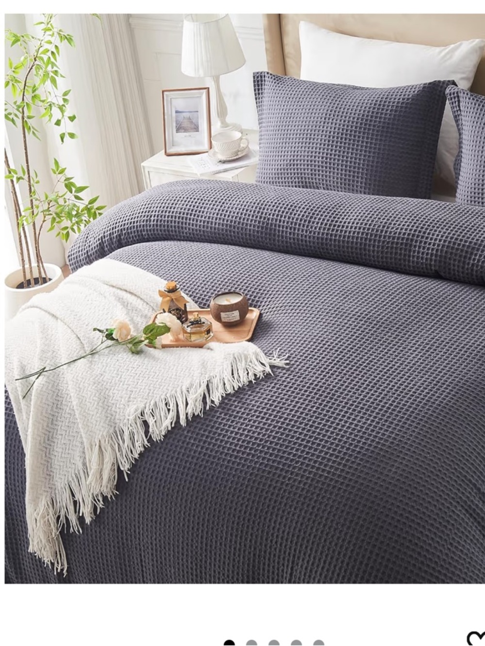 New 3 piece set Cotton Duvet Cover King - 100% Cotton Waffle Weave Gray